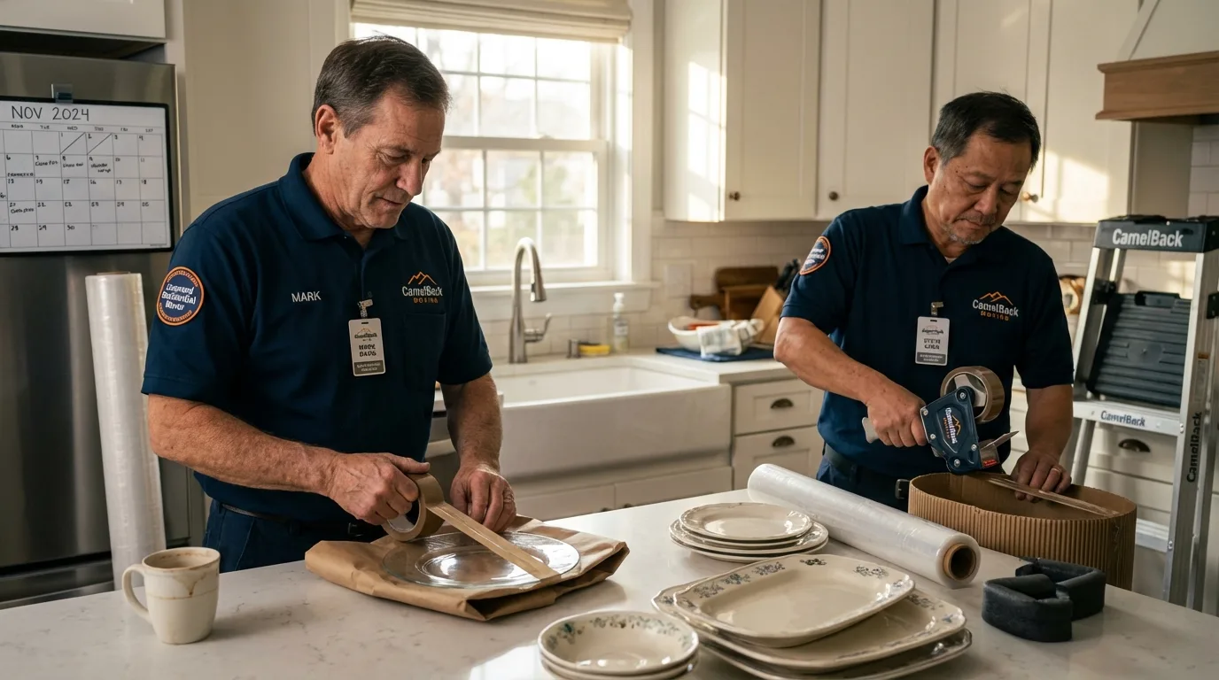 Professional crew packing kitchen dishware in Danielson, CT
